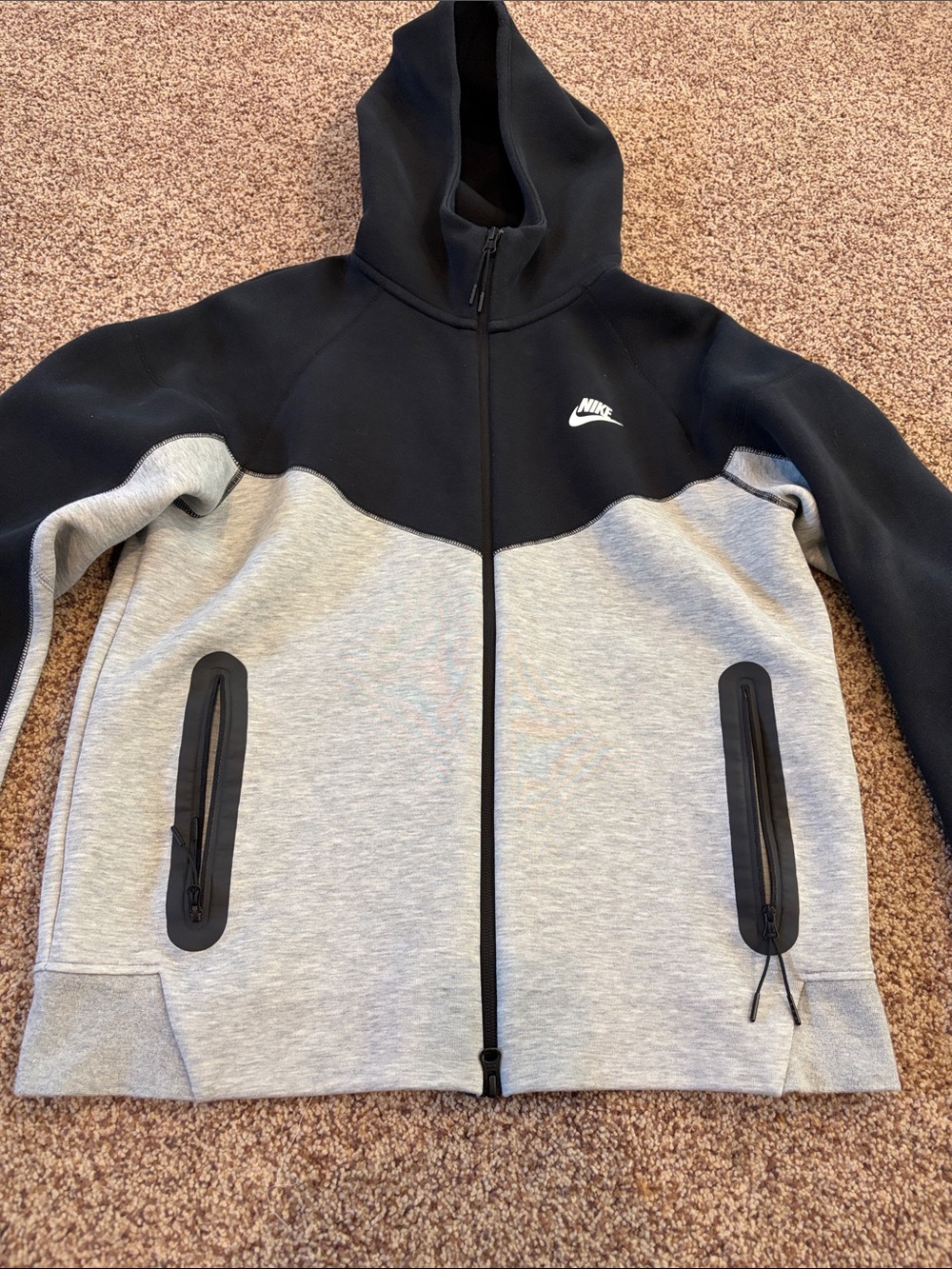 Nike Tech Black and Light Gray Hooded Zip-Up Colorblock Jacket